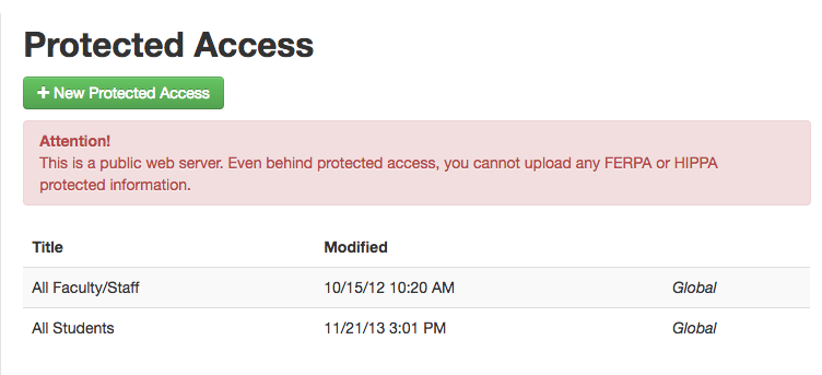 Protected access screenshot